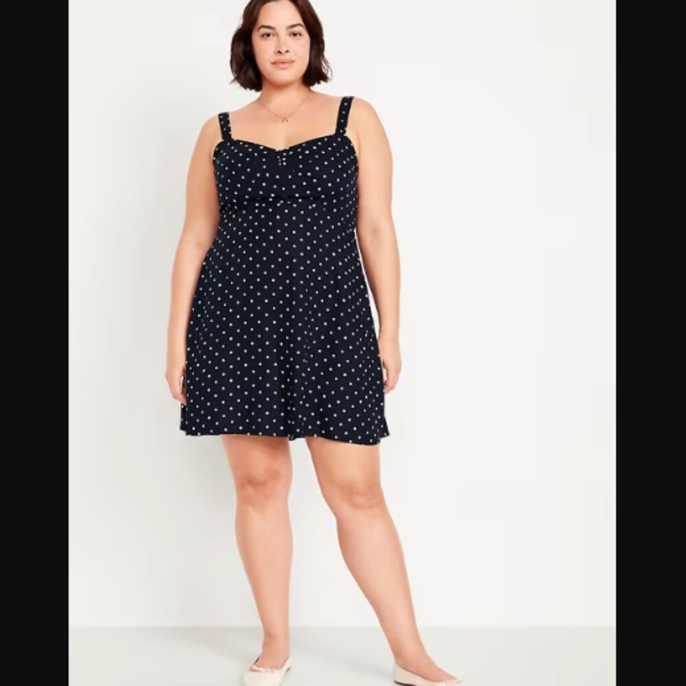 NWT Old Navy Fit & Flare Crepe Cami Mini Dress In The Navy Polka Dot Size XXL